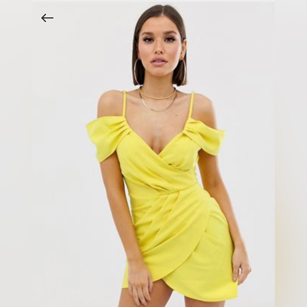 Chartreuse Cold Shoulder Wrap Front Mini Dress- 6